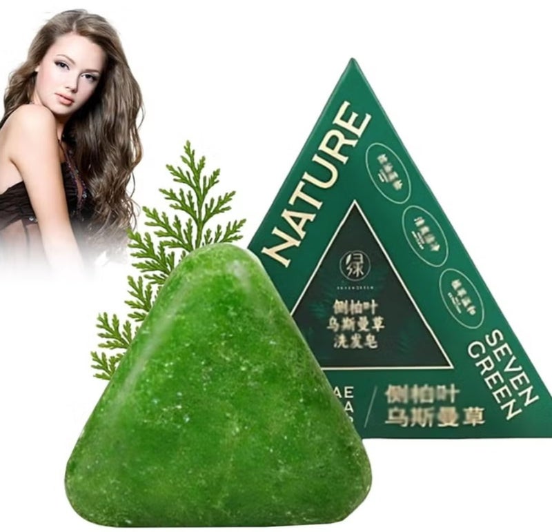 Nature Triangle Shampoo Bar, Nature Seven Green Soap, Usman Grass Bar, Calming & Strengthens Hair for Women and Mens(1pc) - Image 1
